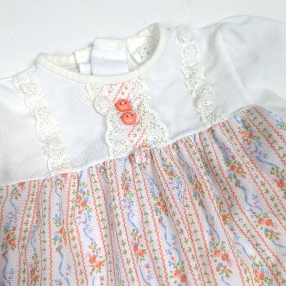 Vtg I-C Nightgown Baby Girls Sz 18m Flannel 70s Floral Cottage Core Boho - Picture 2 of 4